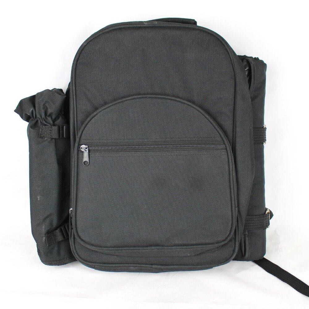 Picnic Backpack for 2 Insulated Wine Holder Cooler Black Hiking Day Pack